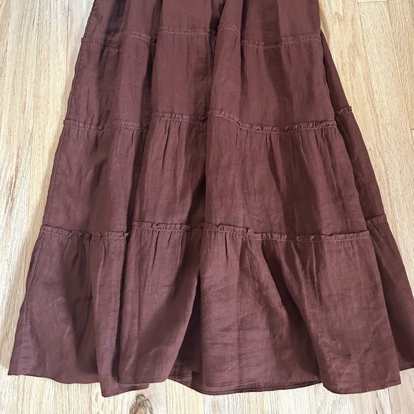 QUINCE european linen smocked midi dress chocolate brown nap dress size XL - Picture 13 of 15